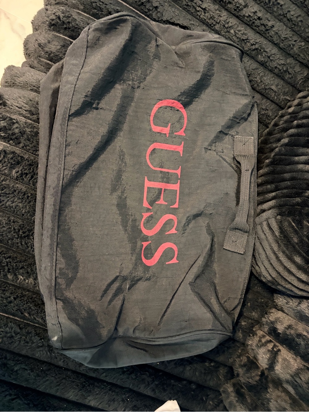 GUESS Black Duffle Bag with Red Logo